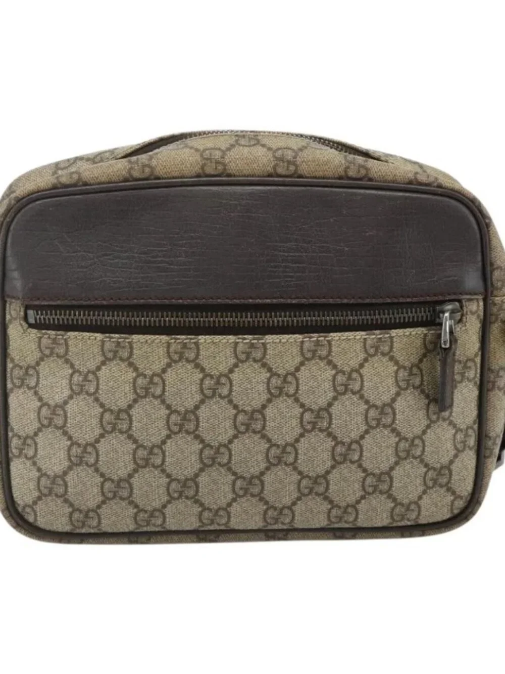 GUCCI GG Supreme Shoulder Bag PVC Beige Silver 114291 Auth